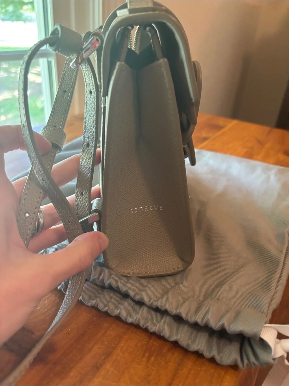 Senreve Pebbled Taupe Mini Satchel Backpack
